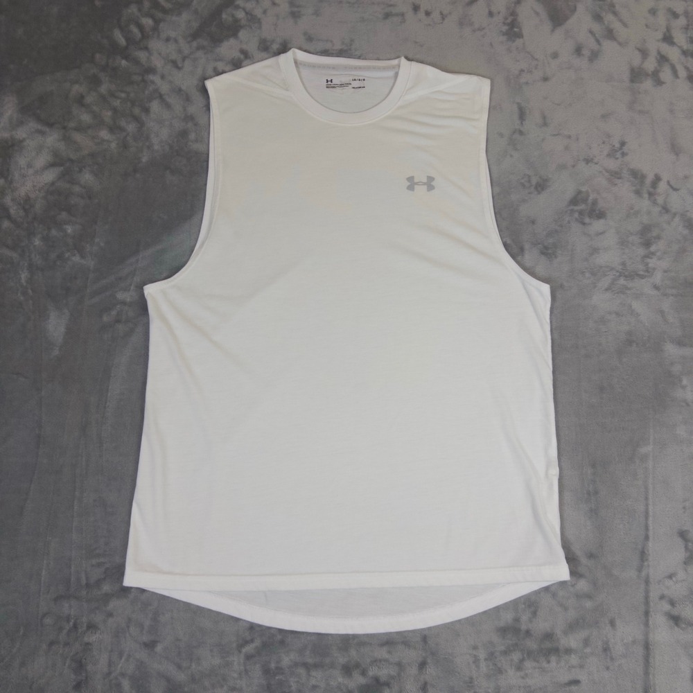 Under Armour Tank Top Mens Large White Threadborne HeatGear Sleeveless Shirt